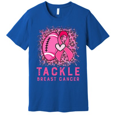 Tackle Football Pink Ribbon Breast Cancer Awareness Premium T-Shirt