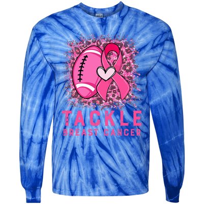 Tackle Football Pink Ribbon Breast Cancer Awareness Tie-Dye Long Sleeve Shirt