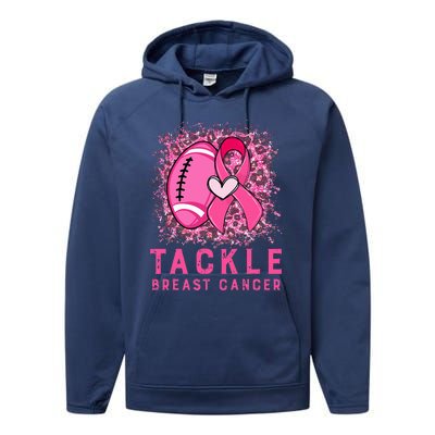 Tackle Football Pink Ribbon Breast Cancer Awareness Performance Fleece Hoodie