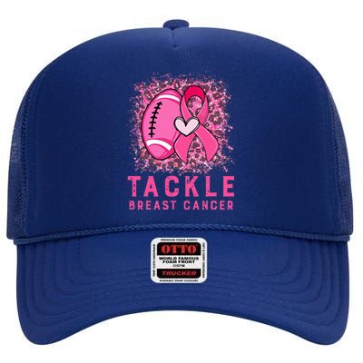 Tackle Football Pink Ribbon Breast Cancer Awareness High Crown Mesh Back Trucker Hat