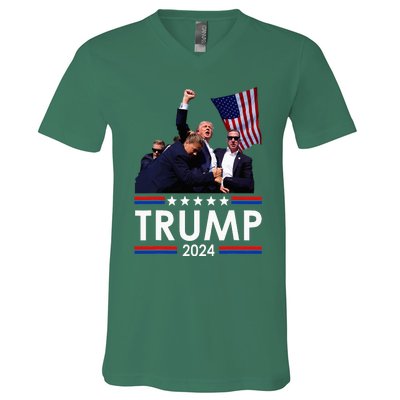 Trump Fist Pump Shot At Trump 2024 V-Neck T-Shirt