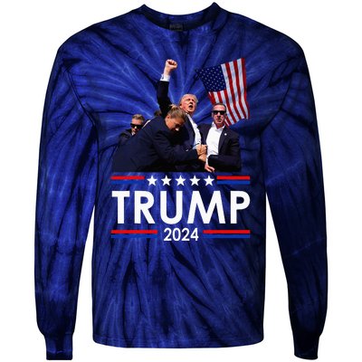 Trump Fist Pump Shot At Trump 2024 Tie-Dye Long Sleeve Shirt