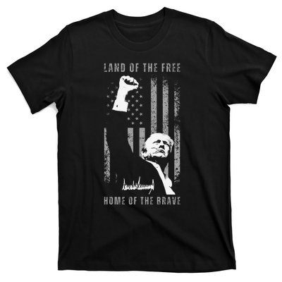 Trump Fist Pump Land Of The Free Home Of The Brave Us Flag T-Shirt