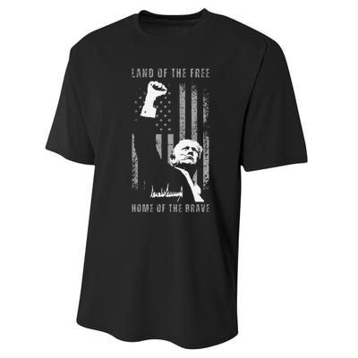 Trump Fist Pump Land Of The Free Home Of The Brave Us Flag Performance Sprint T-Shirt