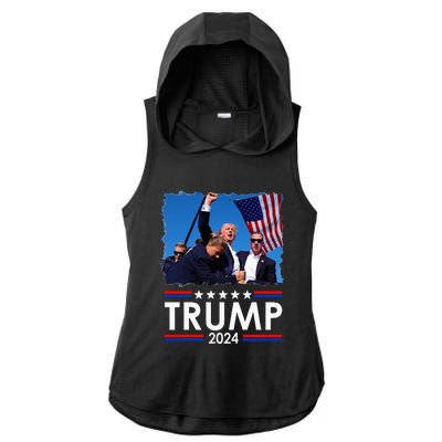 Trump Fist Pump Shot At Trump 2024 Trump Survives Rally Ladies PosiCharge Tri-Blend Wicking Draft Hoodie Tank