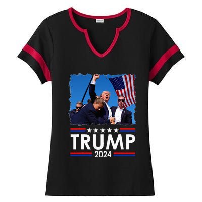 Trump Fist Pump Shot At Trump 2024 Trump Survives Rally Ladies Halftime Notch Neck Tee