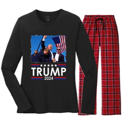 Trump Fist Pump Shot At Trump 2024 Trump Survives Rally Women's Long Sleeve Flannel Pajama Set 