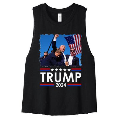 Trump Fist Pump Shot At Trump 2024 Trump Survives Rally Women's Racerback Cropped Tank