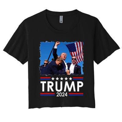 Trump Fist Pump Shot At Trump 2024 Trump Survives Rally Women's Crop Top Tee