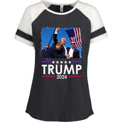 Trump Fist Pump Shot At Trump 2024 Trump Survives Rally Enza Ladies Jersey Colorblock Tee