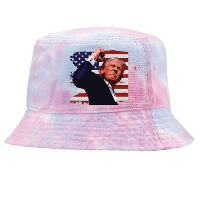 Trump Fist Pump Shot A Trump 2024 Trump For President Tie-Dyed Bucket Hat