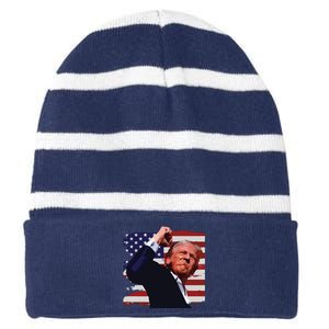 Trump Fist Pump Shot A Trump 2024 Trump For President Striped Beanie with Solid Band