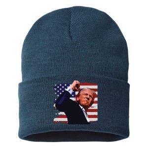 Trump Fist Pump Shot A Trump 2024 Trump For President Sustainable Knit Beanie