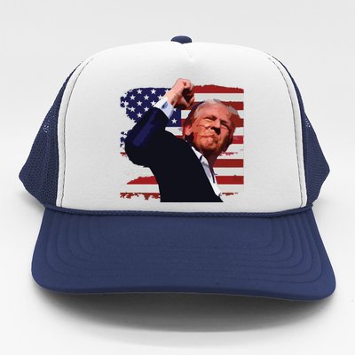 Trump Fist Pump Shot A Trump 2024 Trump For President Trucker Hat