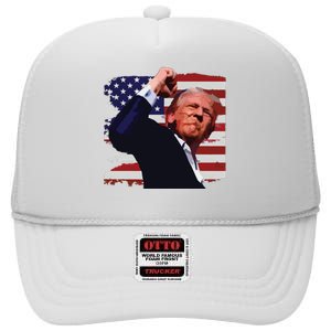 Trump Fist Pump Shot A Trump 2024 Trump For President High Crown Mesh Back Trucker Hat