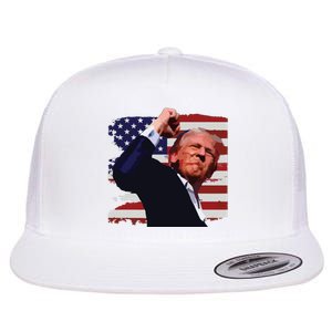 Trump Fist Pump Shot A Trump 2024 Trump For President Flat Bill Trucker Hat