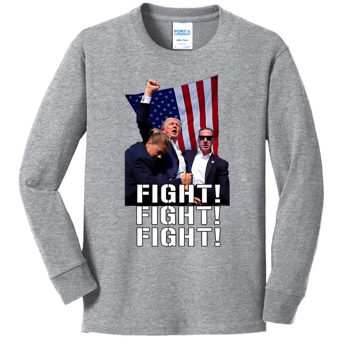 Trump Fist Pumped Fight Pray For Trump America Kids Long Sleeve Shirt