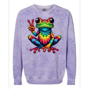 Tiedye Frog Peace Sign Hippie Colorblast Crewneck Sweatshirt