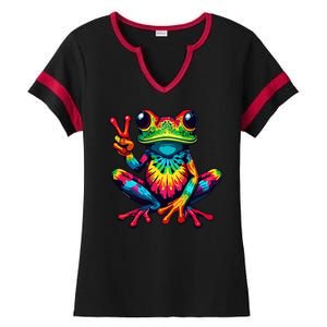 Tiedye Frog Peace Sign Hippie Ladies Halftime Notch Neck Tee