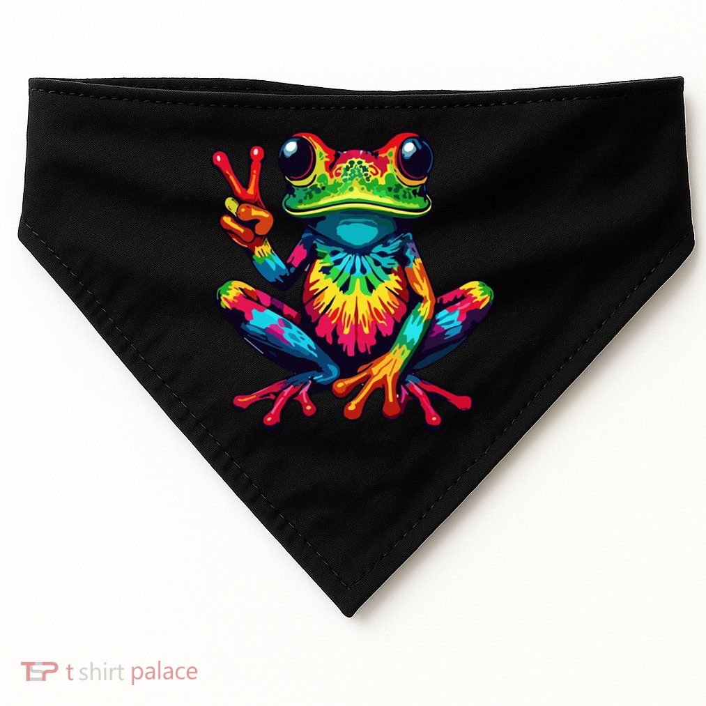 Tiedye Frog Peace Sign Hippie USA-Made Doggie Bandana