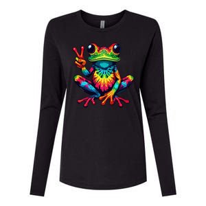 Tiedye Frog Peace Sign Hippie Womens Cotton Relaxed Long Sleeve T-Shirt