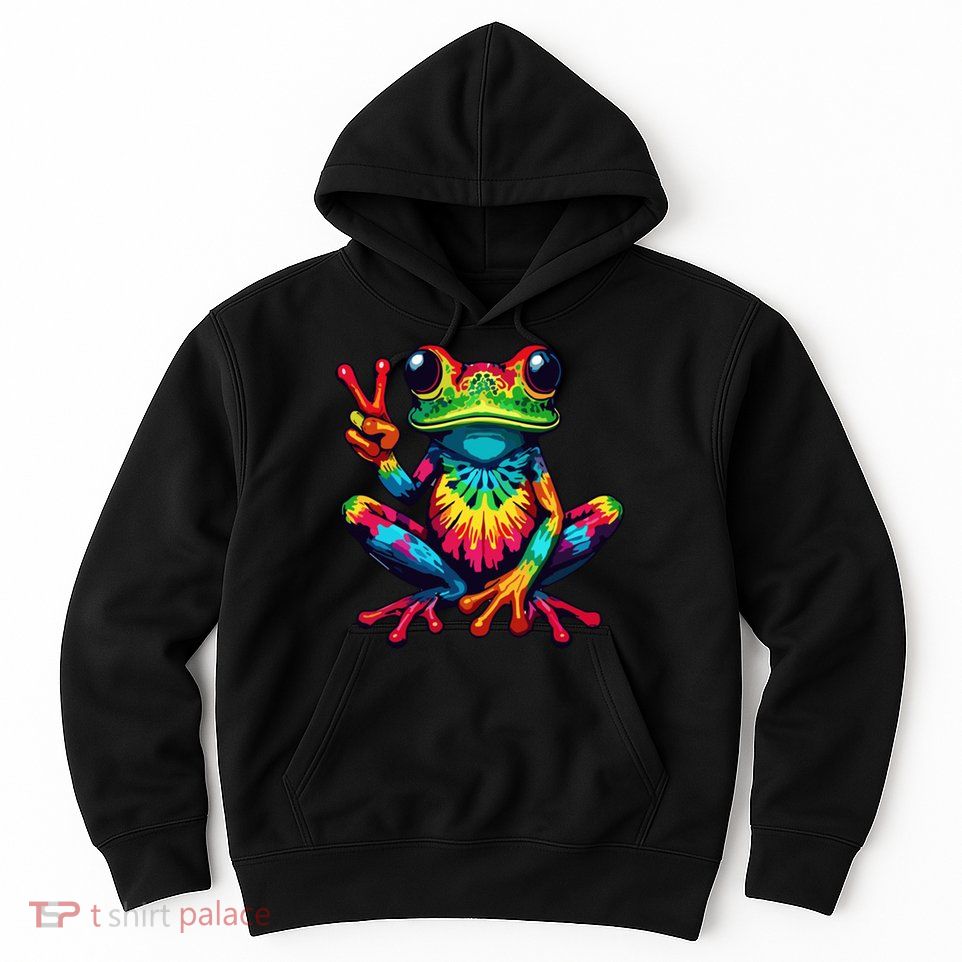 Tiedye Frog Peace Sign Hippie Hoodie