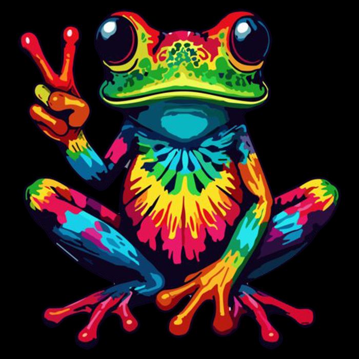 Tiedye Frog Peace Sign Hippie V-Neck T-Shirt