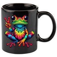 Tiedye Frog Peace Sign Hippie 11oz C Handle Ceramic Mug