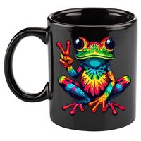 Tiedye Frog Peace Sign Hippie 11oz C Handle Ceramic Mug