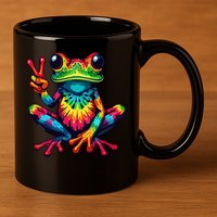 Tiedye Frog Peace Sign Hippie 11oz C Handle Ceramic Mug