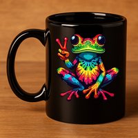 Tiedye Frog Peace Sign Hippie 11oz C Handle Ceramic Mug