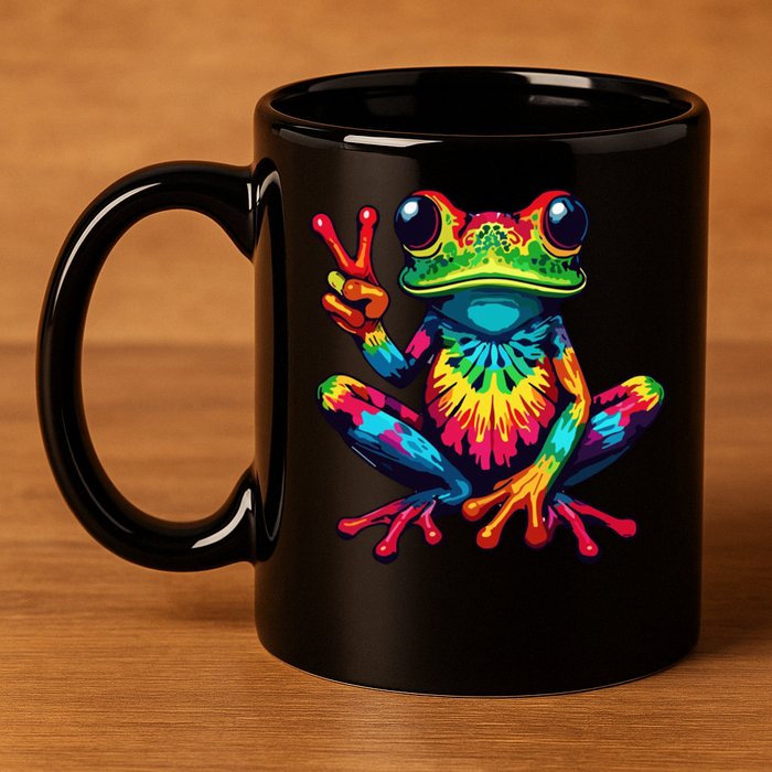 Tiedye Frog Peace Sign Hippie 11oz C Handle Ceramic Mug