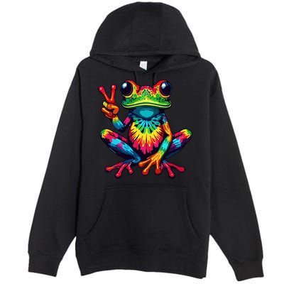 Tiedye Frog Peace Sign Hippie Premium Pullover Hoodie