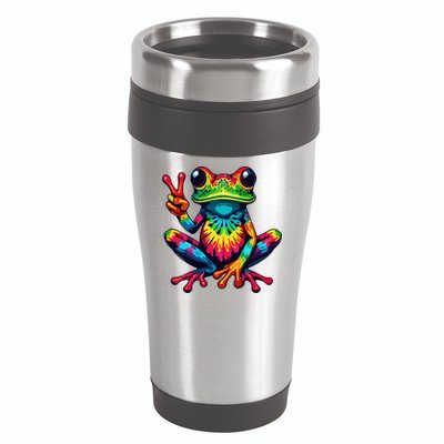 Tiedye Frog Peace Sign Hippie 16oz Travel Tumbler