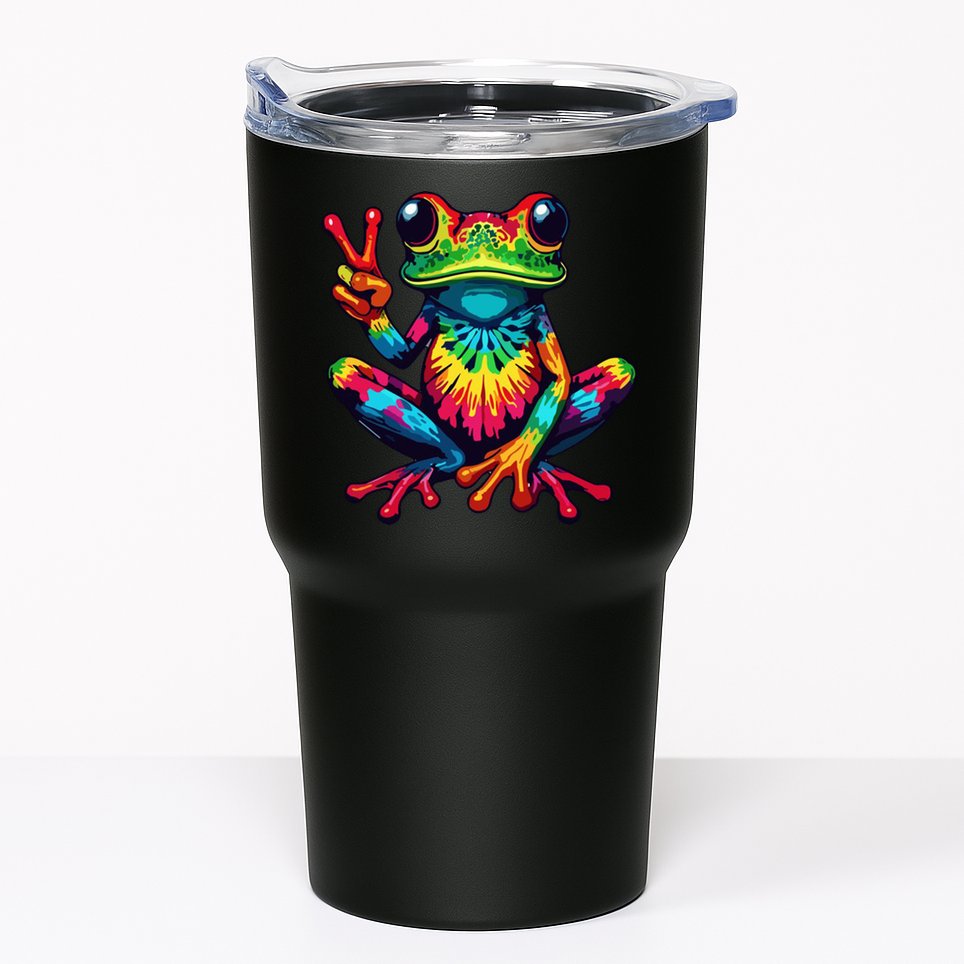 Tiedye Frog Peace Sign Hippie Tumbler