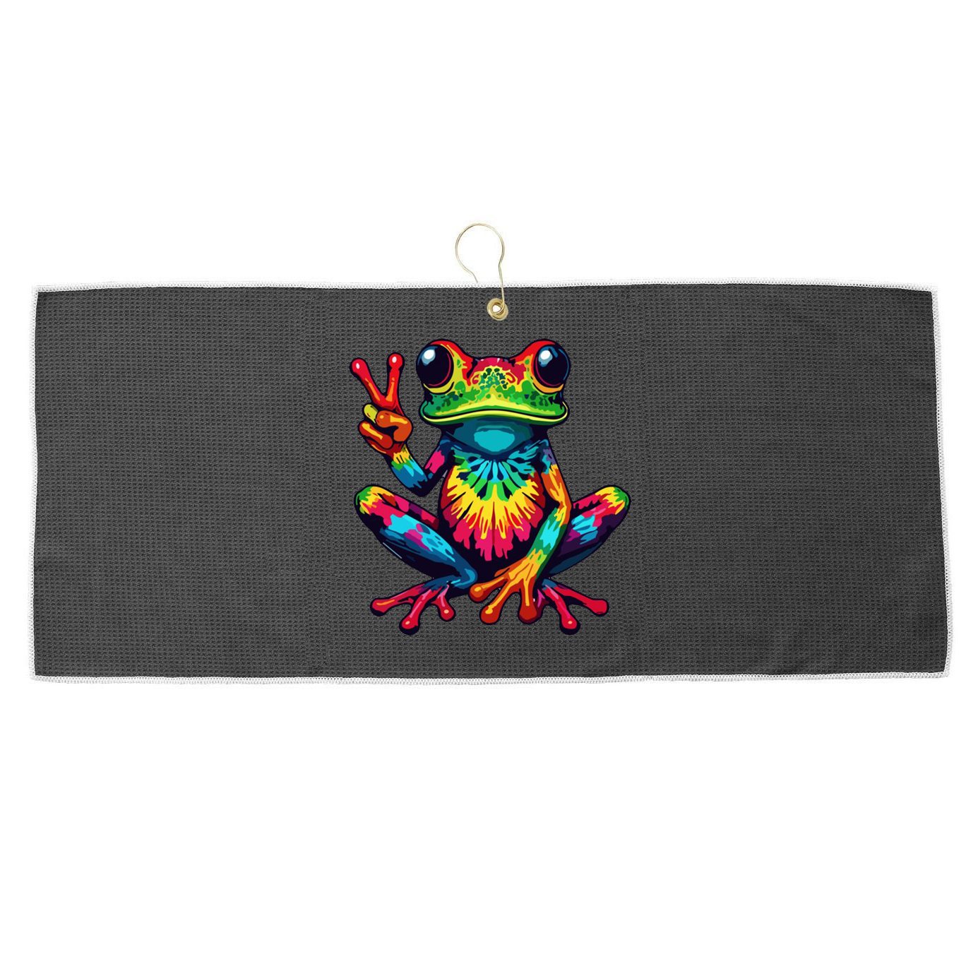 Tiedye Frog Peace Sign Hippie Large Microfiber Waffle Golf Towel