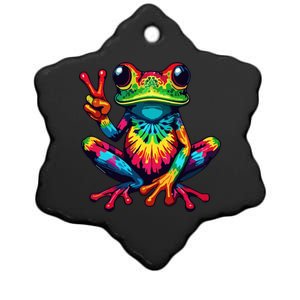 Tiedye Frog Peace Sign Hippie Ceramic Star Ornament