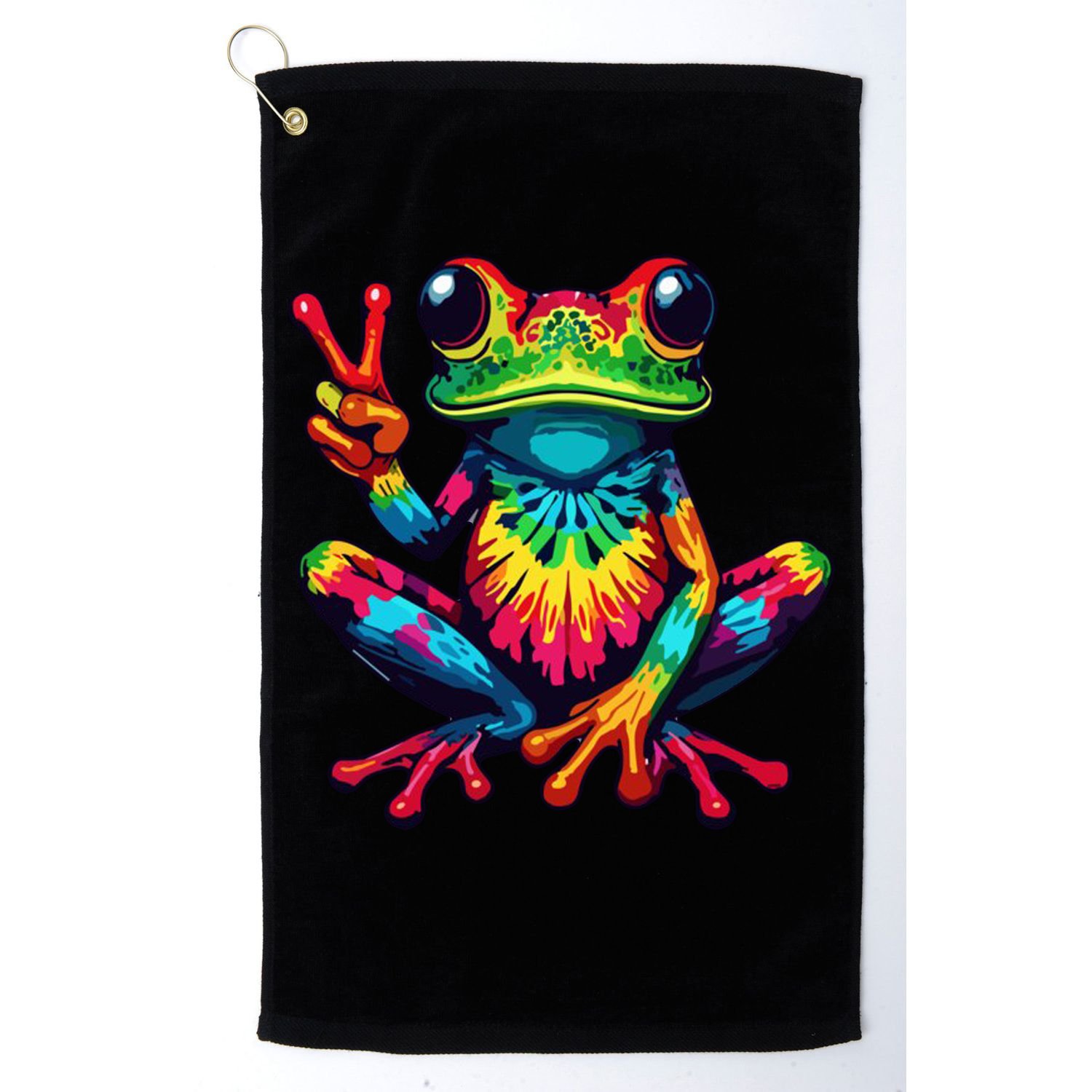 Tiedye Frog Peace Sign Hippie Golf Towel