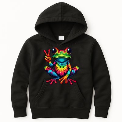 Tiedye Frog Peace Sign Hippie Kids Hoodie