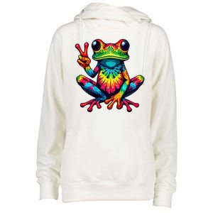 Tiedye Frog Peace Sign Hippie Womens Funnel Neck Pullover Hood