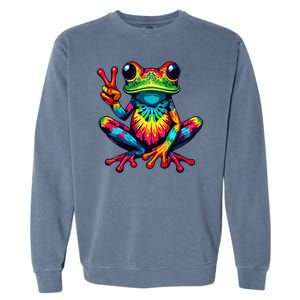 Tiedye Frog Peace Sign Hippie Garment-Dyed Sweatshirt