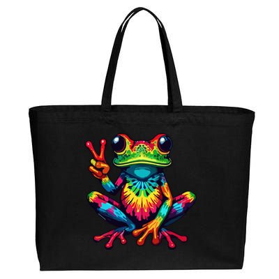 Tiedye Frog Peace Sign Hippie Cotton Canvas Jumbo Tote