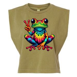 Tiedye Frog Peace Sign Hippie Garment-Dyed Women's Muscle Tee