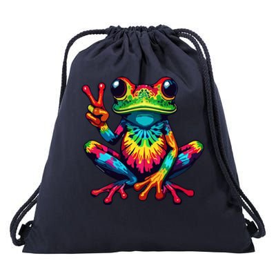 Tiedye Frog Peace Sign Hippie Drawstring Bag