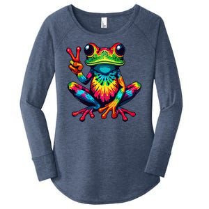 Tiedye Frog Peace Sign Hippie Women's Perfect Tri Tunic Long Sleeve Shirt