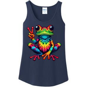 Tiedye Frog Peace Sign Hippie Ladies Essential Tank