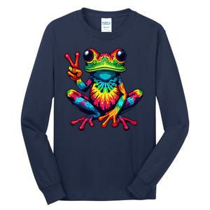 Tiedye Frog Peace Sign Hippie Tall Long Sleeve T-Shirt