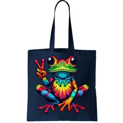 Tiedye Frog Peace Sign Hippie Tote Bag