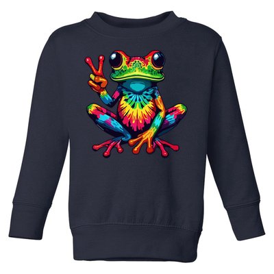 Tiedye Frog Peace Sign Hippie Toddler Sweatshirt