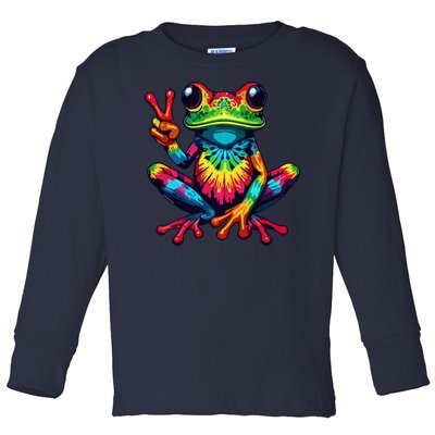 Tiedye Frog Peace Sign Hippie Toddler Long Sleeve Shirt